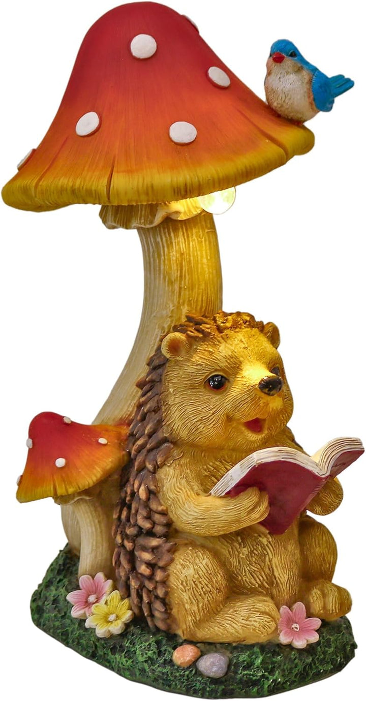 TERESA'S COLLECTIONS Gartendeko für Draussen Igel Gartenfigur mit Pilz Feengarten Figur Solar Garten