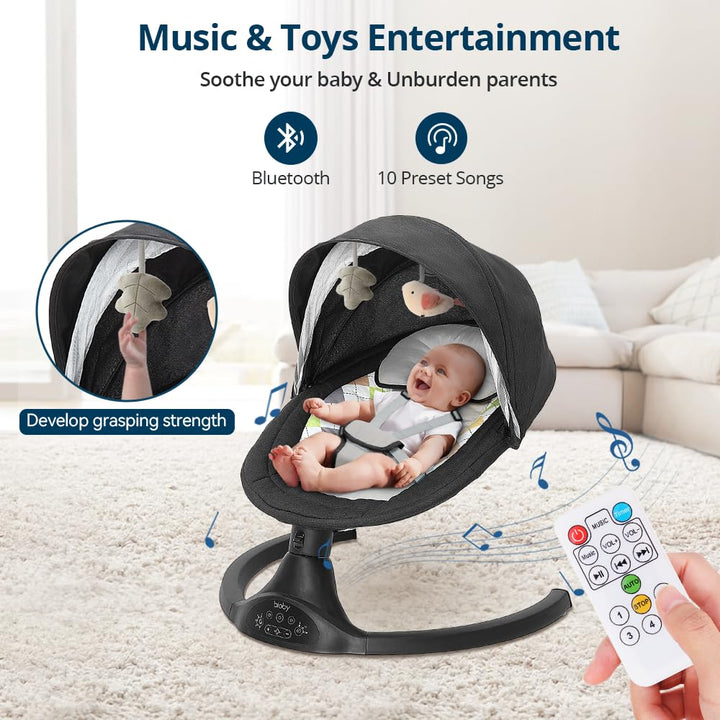 Bioby Elektrische Babywippe | Babyschaukel mit 5-Punkt-Gurt & 5 Schaukelmodi, Leicht & Sicher Wippe