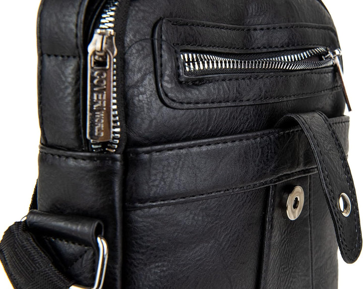 Coveri Umhängetasche aus Kunstleder für Herren, Arbeit, Büro, Freizeit, Handyhalter, Reissverschluss