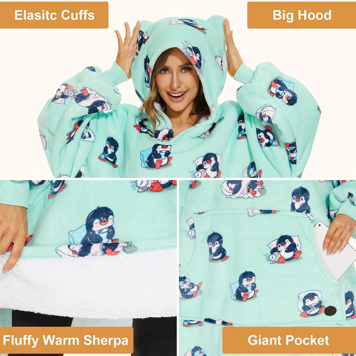 THREE POODLE Oversize Decken Pullover Kuschelpullover für Kinder, Warm und Weiches Futter, Übergross