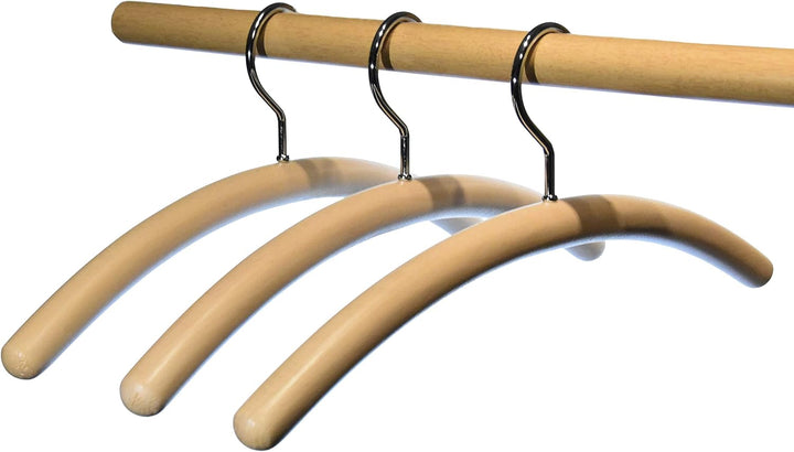 Hagspiel 10 STK. Garderobenbügel aus Buchenholz, Designerbügel „rund“ Natur lackiert, mit vernickelt