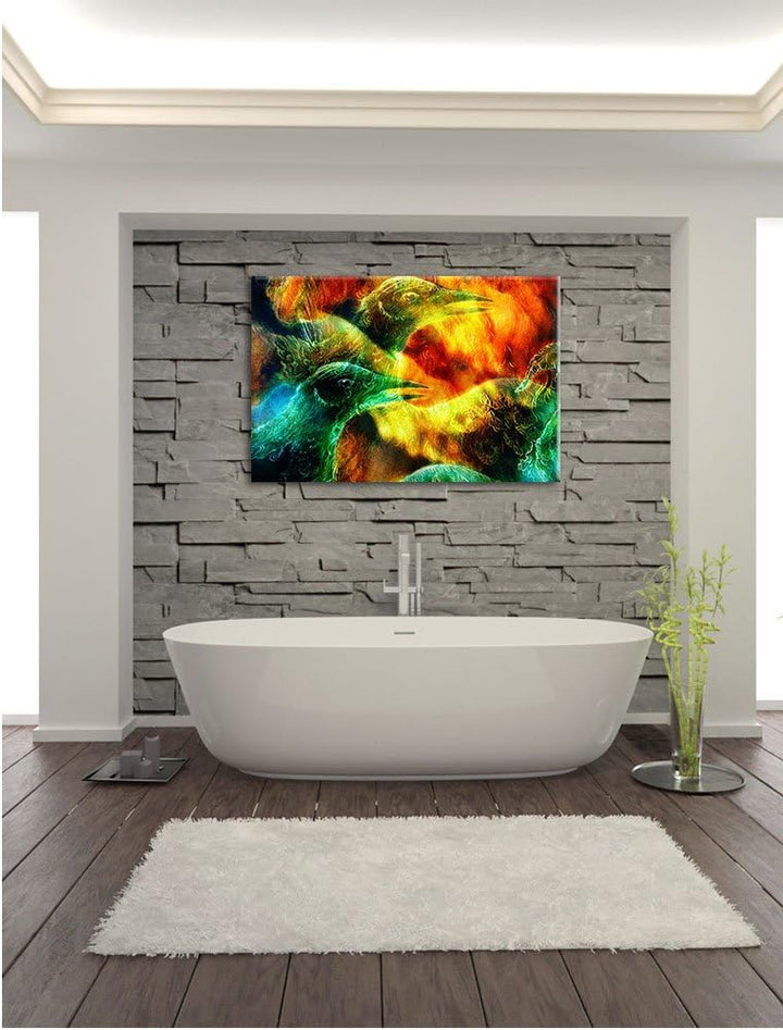 Vogel Phönix Collage, Format: 100x70 auf Leinwand, XXL riesige Bilder fertig gerahmt mit Keilrahmen,