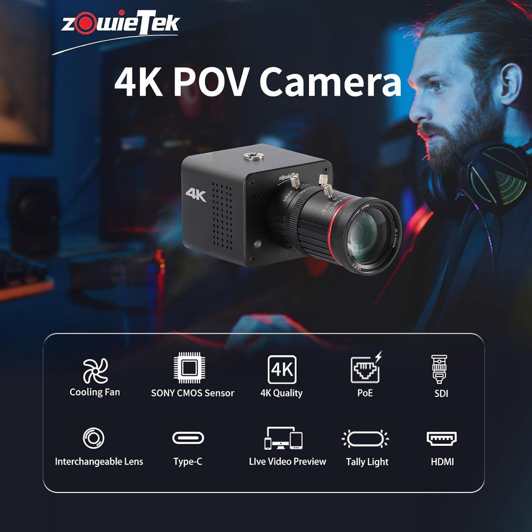 4K POV Box Camera PoE, ZowieCAM, gleichzeitig HDMI und SDI-Ausgang, RTSP/RTMP(en)/SRT, Standalone-Li