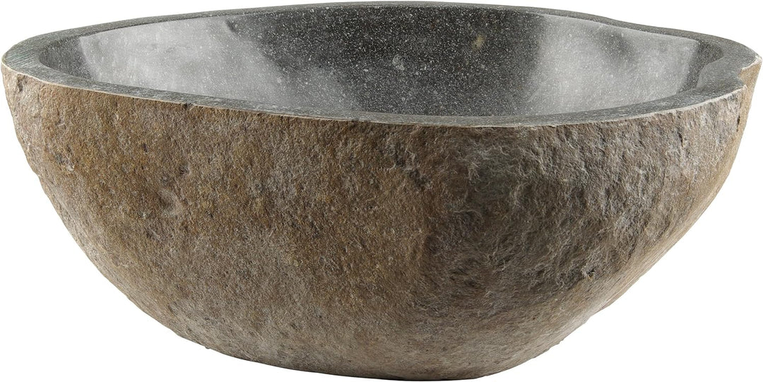 Divero Naturstein Hand-Waschbecken Aufsatzwaschbecken Vulkanstein Andesit Findling grau Ø ca. 33 – 4