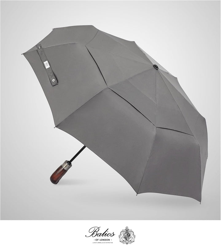 Balios® Regenschirm mit echtem Holzgriff | Auf Zu Automatik | Sturmfest & Windsicher | Damen & Herre