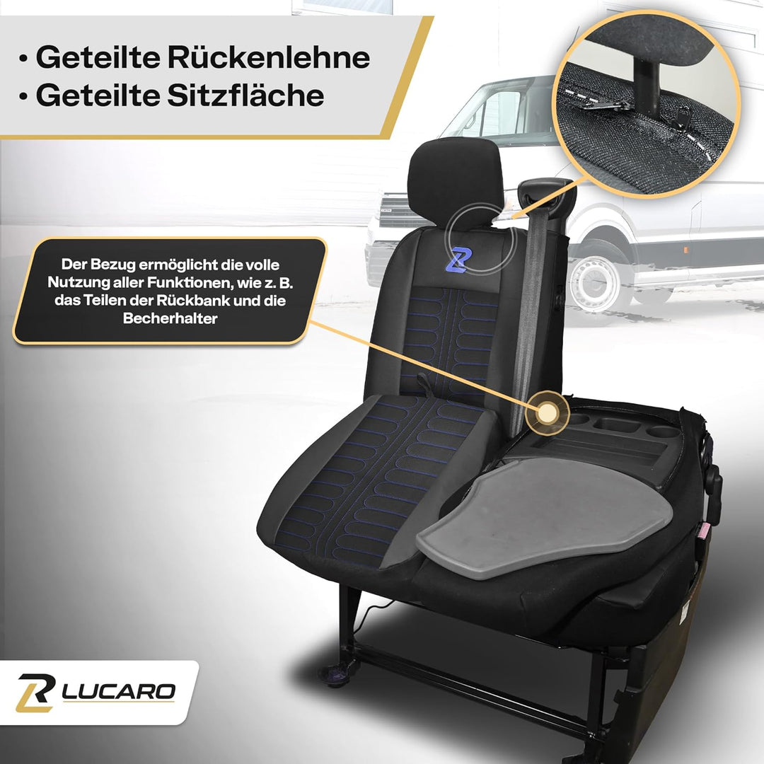 LUCARO Sitzbezüge Auto Renault Master 3, Opel Movano B, Nissan NV400 - Geteilte Rückenlehne und Sitz