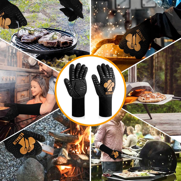 Reinalin Grillhandschuhe Hitzebeständig bis 800°C, Ofenhandschuhe Topfhandschuhe Feuerfeste Handschu
