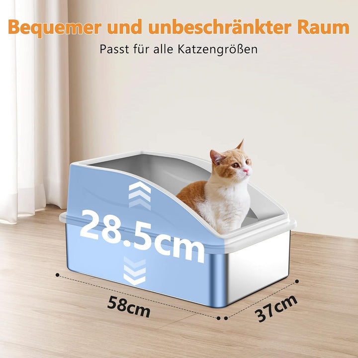 FURTIME Katzenklo Edelstahl XXL, Katzentoilette 28 L Grosse Kapazität, Auslaufsicher und Gegen Versc