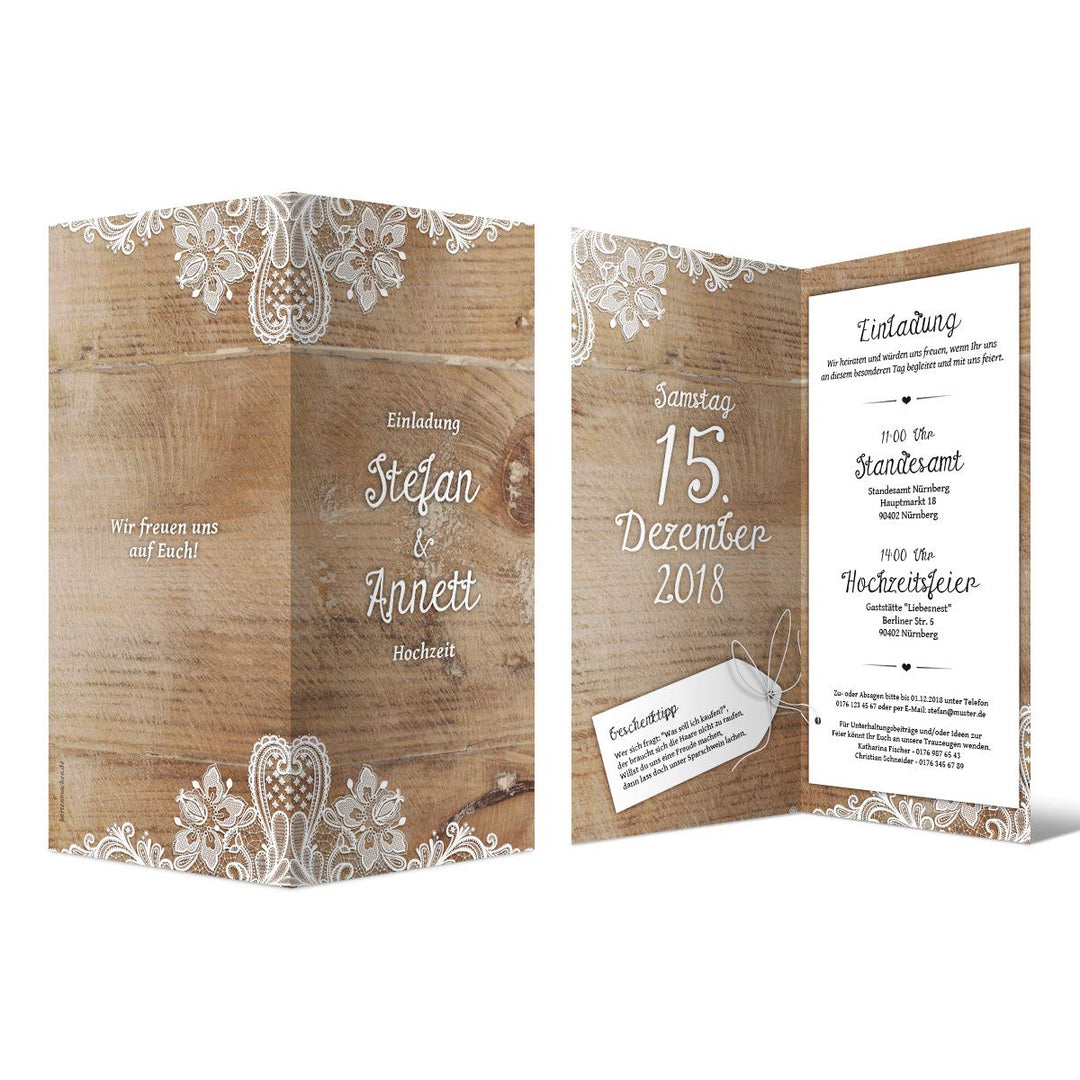 10 x Hochzeitseinladungen individuell mit Ihrem Inhalt als DIN Lang hoch Klappkarte 99 x 210 mm - Ru