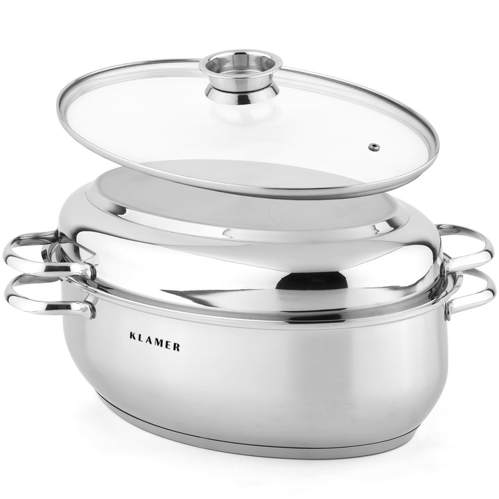 KLAMER Bräter mit Deckel 41 cm, backofengeeignet, 8,5L XXL Bräter mit Deckel, mit 4L Deckelpfanne, f