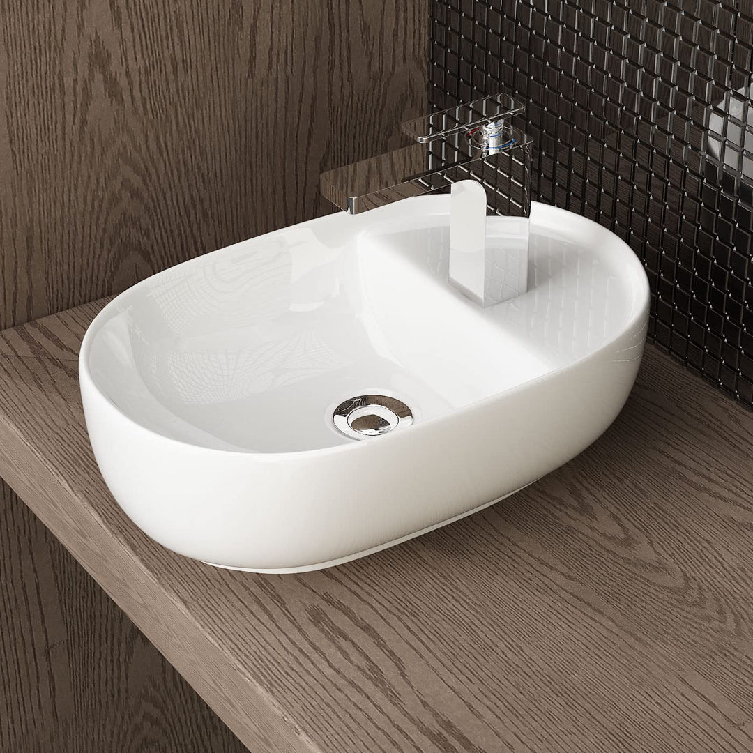 Waschbecken24 | Premium Waschbecken mit Lotus-Effekt für das Badezimmer und Gäste-WC (26x42x13cm, We