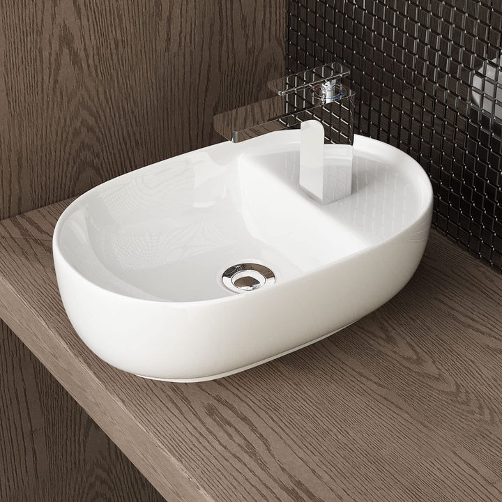 Waschbecken24 | Premium Waschbecken mit Lotus-Effekt für das Badezimmer und Gäste-WC (26x42x13cm, We