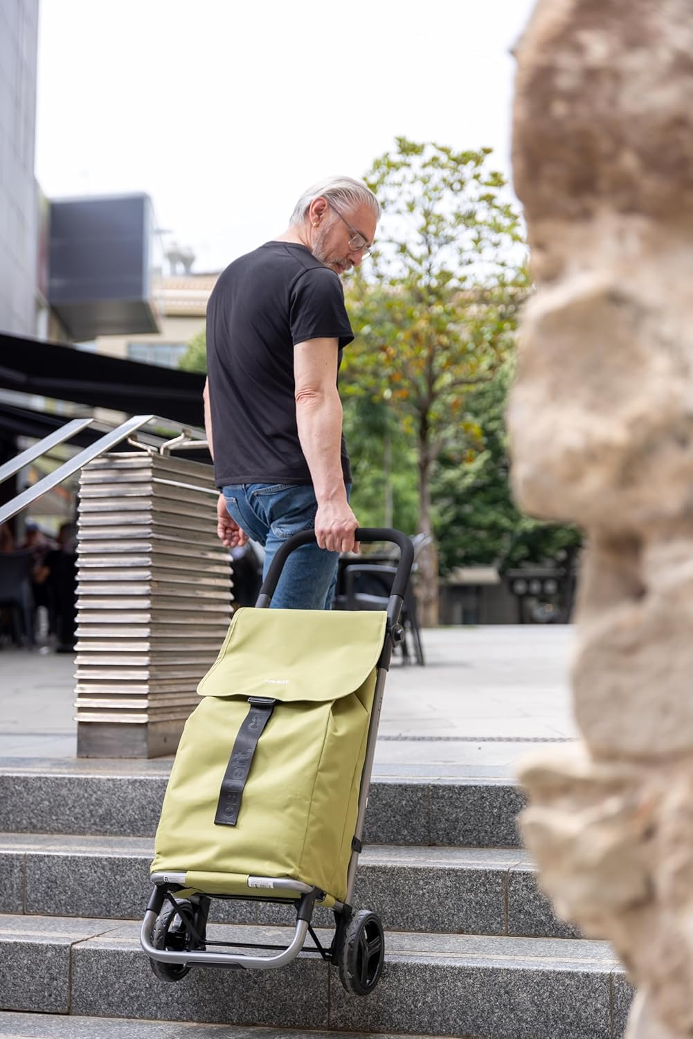 Carlett Einkaufstrolley mit 4 Rädern, faltbar, mit erweiterbarer und Abnehmbarer 60-L-Tasche, bis 25