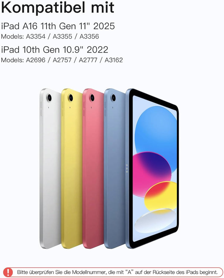 Inateck AceTouch Pro Hülle mit Tastatur für iPad 11 A16 2025 11 Zoll, iPad 10. Gen 2022 10,9 Zoll, 5