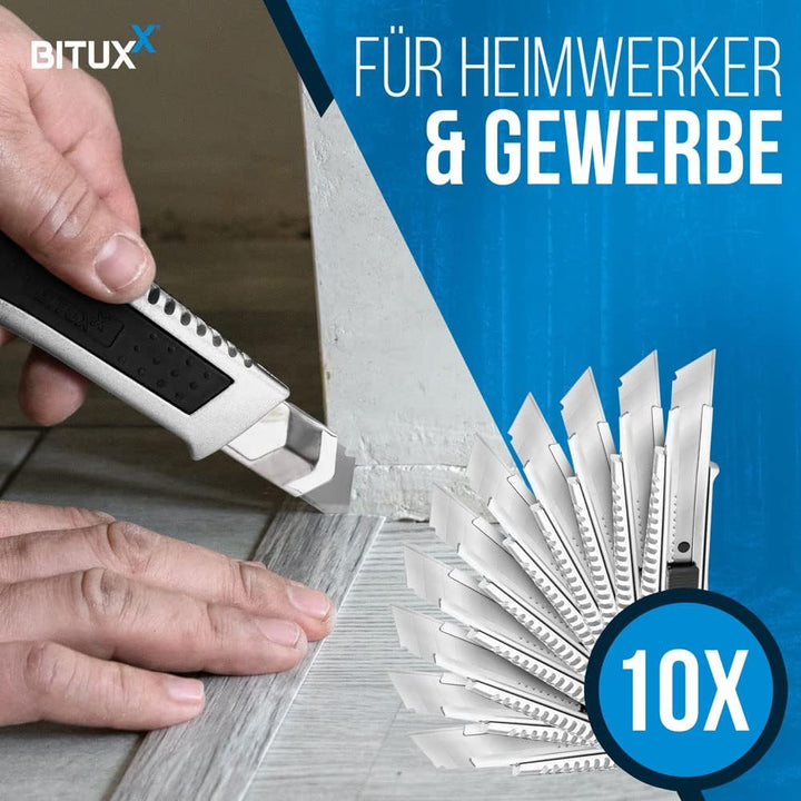10 Alu Druckguss Cuttermesser Teppichmesser Kartonmesser Aluminium inklusive 50 Stahl Ersatzklingen