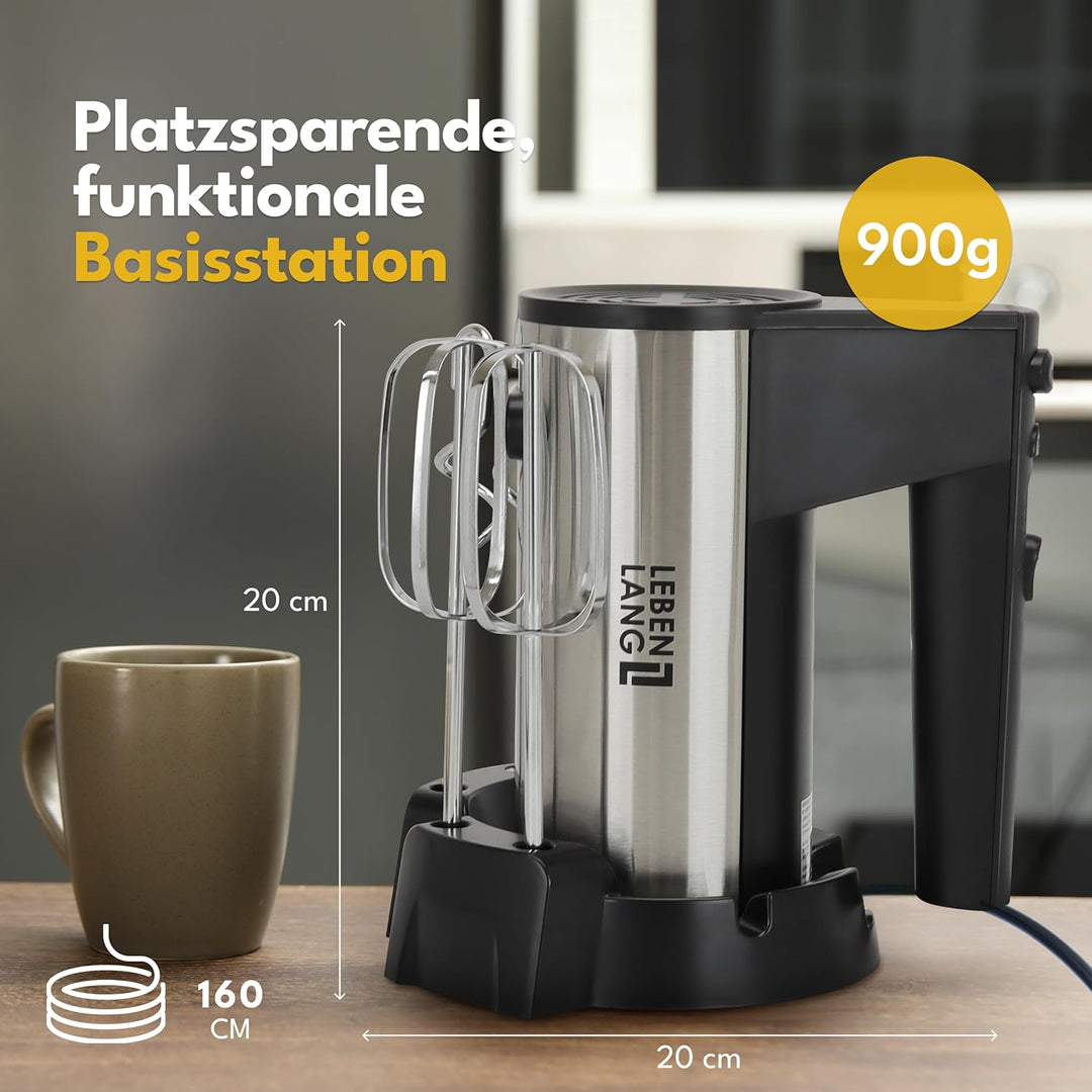 LEBENLANG 400W Handmixer Handrührgerät - 5 Stufen & Turbo Inkl. Standhalterung I Hand Mixer Handrühr