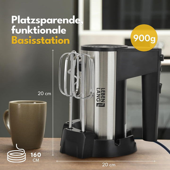 LEBENLANG 400W Handmixer Handrührgerät - 5 Stufen & Turbo Inkl. Standhalterung I Hand Mixer Handrühr