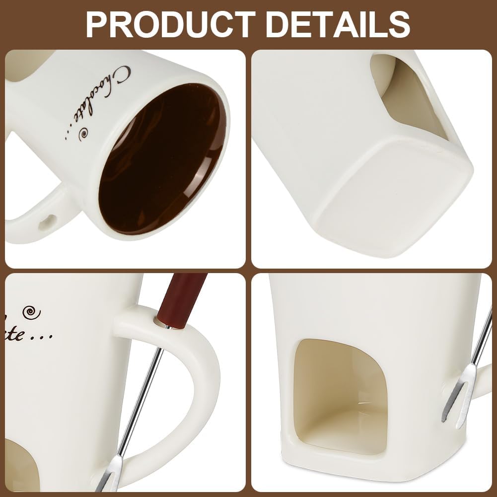 Vicloon Schokofondue Tasse, 130ml Keramik Schokoladenfondue Set mit Gabeln, Schokoladen Fondue Beche