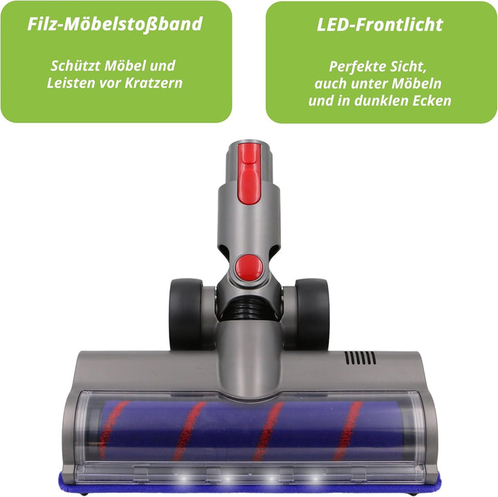 Hochwertige Elektrobürste mit Softwalzen, LED-Beleuchtung & Möbelschutzband kompatibel mit Dyson V7,