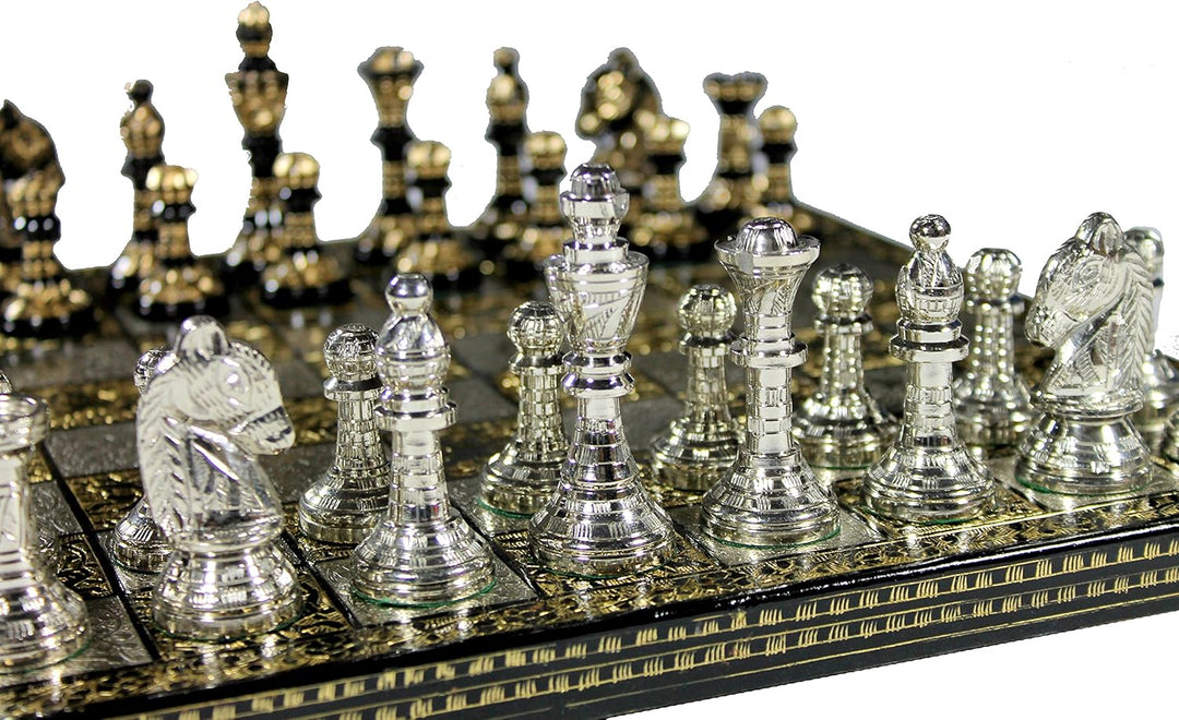 stonkraft Sammlerstück Messing Schachbrett mit 100% Messingfiguren Schachfiguren Münzen