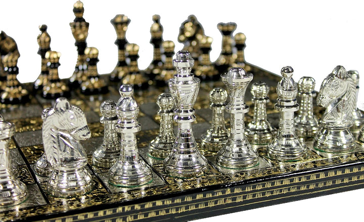 stonkraft Sammlerstück Messing Schachbrett mit 100% Messingfiguren Schachfiguren Münzen