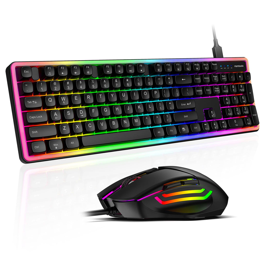 QWERTZ Kabelgebundenes Tastatur Maus Set, USB Full-Size Tastatur mit RGB LED Beleuchtung, leise Memb