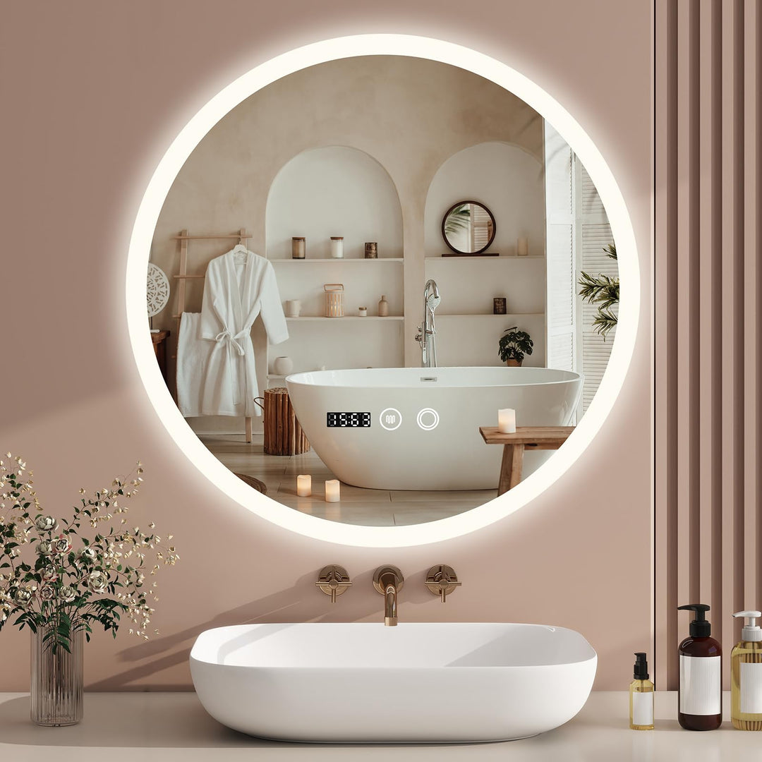 YU YUSING Badspiegel LED Rund Badezimmerspiegel mit Beleuchtung 50x50cm, 3 Lichtfarbe Einstellbare,