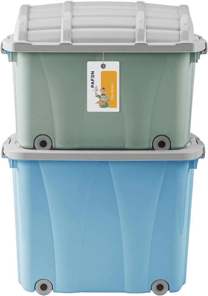 PAFEN Piraten Spielzeugkisten SET – 2x Schatzkiste 49l + 62l mit Rollen - Spielzeugbehälter Aufbewah