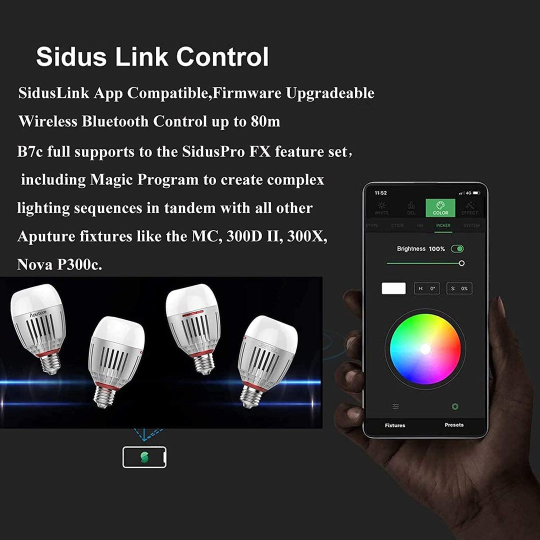 Aputure Accent B7C 7W RGBWW Smart Bulb CCT-Bereich 2.000K-10.000K und Sidus Link App Kompatibel für