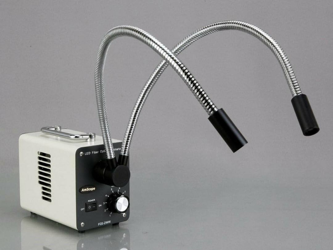 AmScope LED-50WY 50W LED Fiber Optic Dual Schwanenhalsleuchten Mikroskop Illuminator
