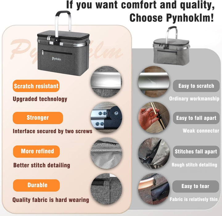 Pynhoklm®30L Einkaufskorb mit Kühlfunktion Tragekorb Faltbar Picknickkorb mit Deckel Klappkorb Therm