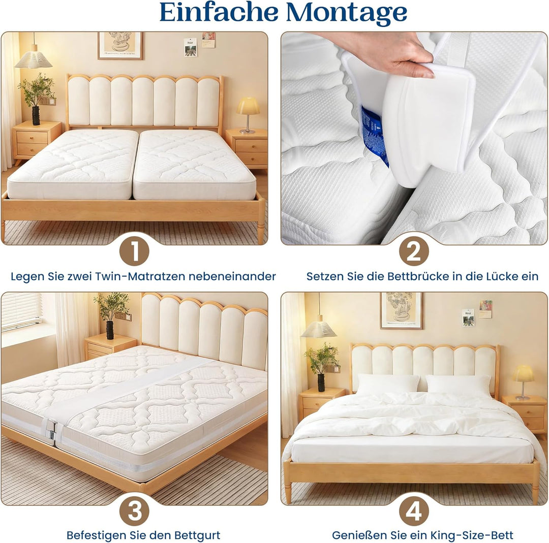 FeelAtHome 25,5 cm Liebesbrücke zum Verbinden von Zwei Einzelbetten zu einem Doppelbett - Matratzenk