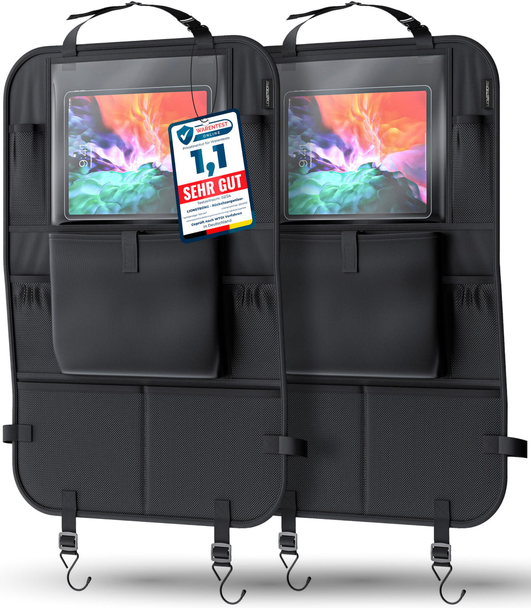 LIONSTRONG® Auto Organizer Kinder Rücksitz schwarz [WASSERDICHT] - Rückenlehnenschutz Auto Kinder un