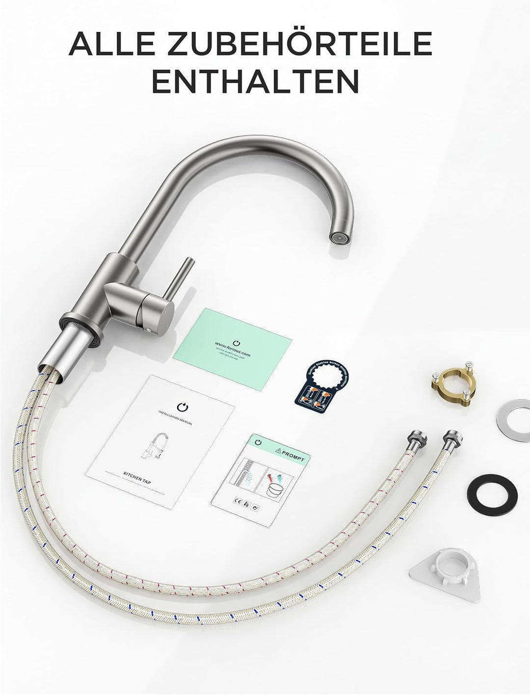 FORIOUS Küchenarmatur, Wasserhahn Küche Mischbatterie, 360° Schwenkbar, Heiss und Kaltwasserregelung