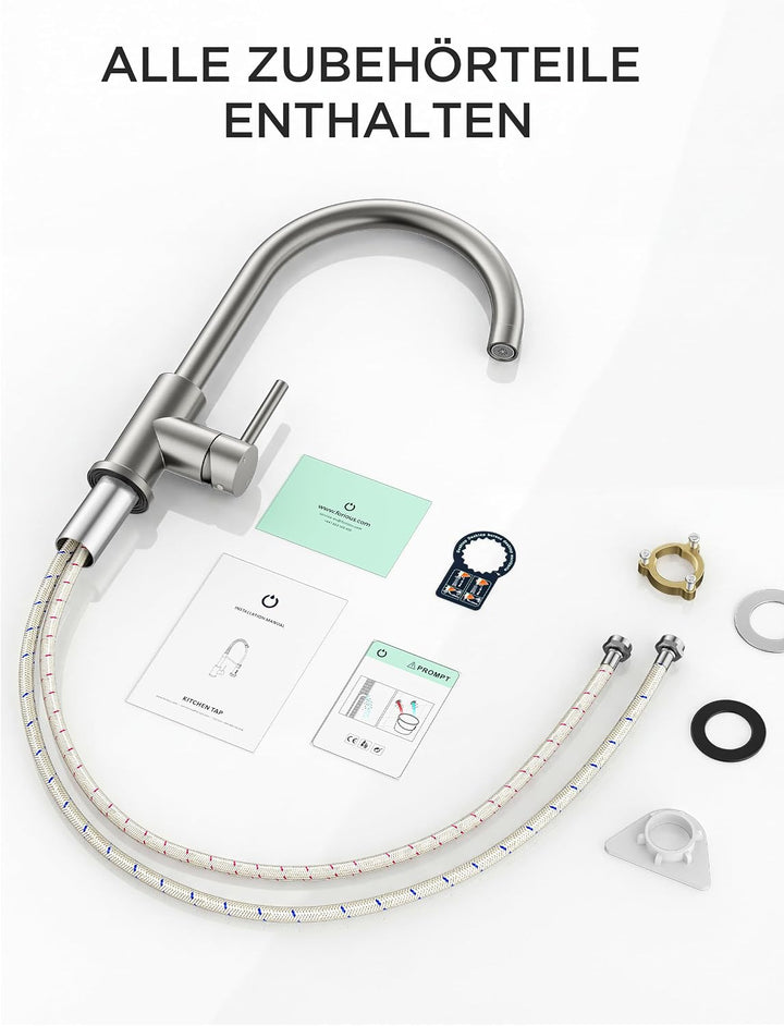 FORIOUS Küchenarmatur, Wasserhahn Küche Mischbatterie, 360° Schwenkbar, Heiss und Kaltwasserregelung