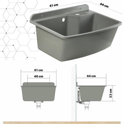 GOSPO Ausgussbecken mit ausziehbare Armatur, Waschbecken 61 x 44 x 23,5 cm, Waschtrog mit Seifenspen