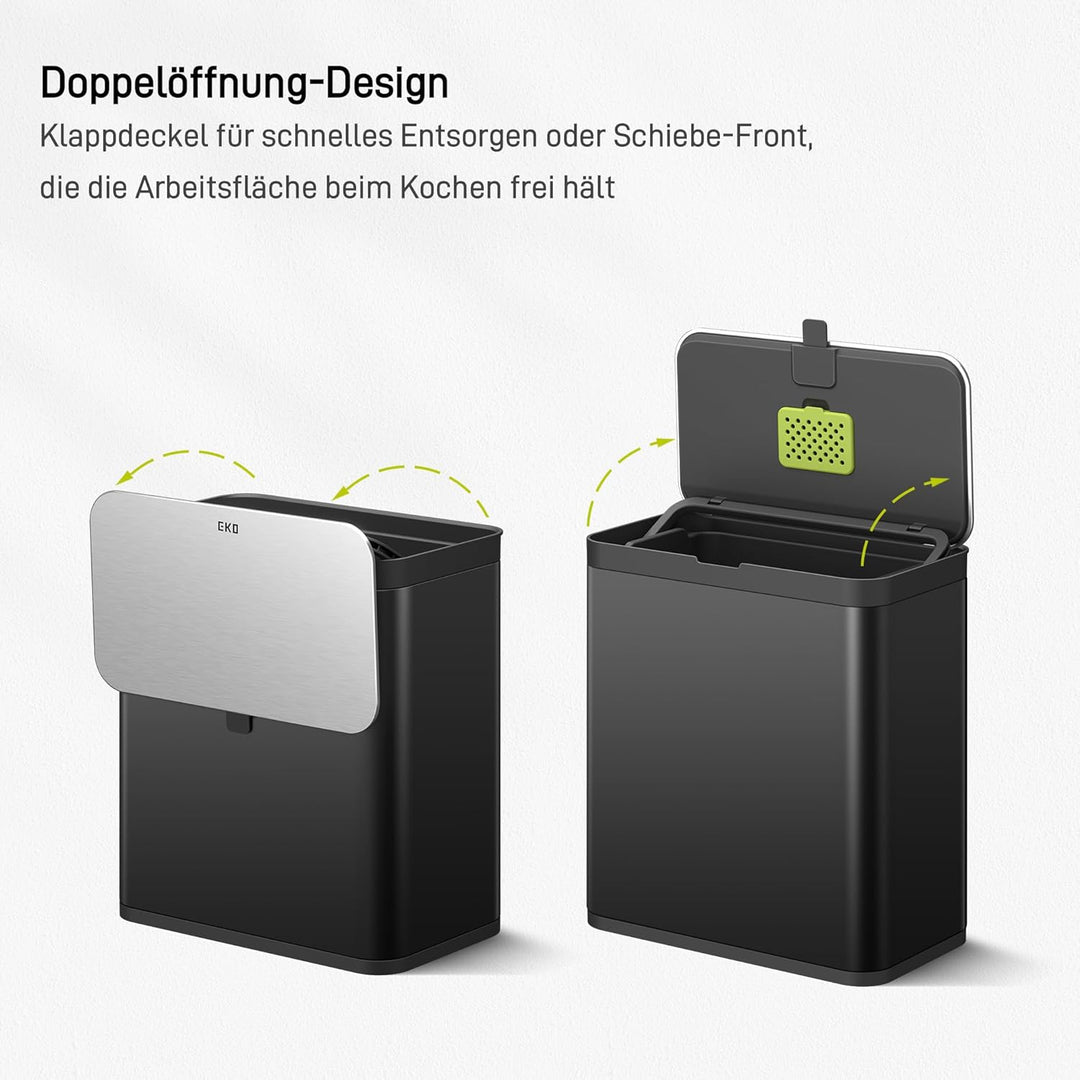 EKO Biomülleimer Küche 7L, Komposteimer aus Edelstahl mit Inneneimer und Geruchsfach, Abfalleimer mi