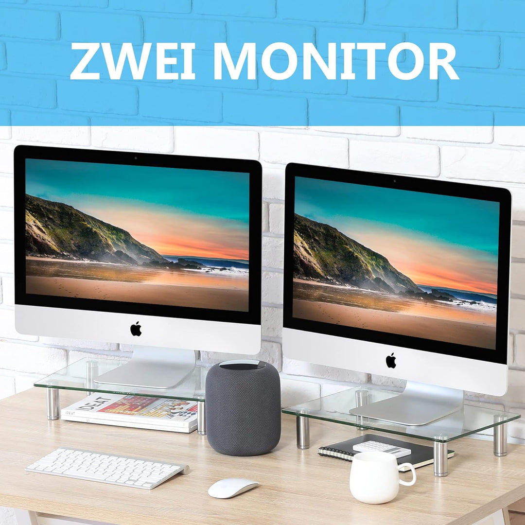 FITUEYES 2 Stück Monitorständer Bildschirmständer für Monitor Laptop Fernseher aus Glas 38,5 x 24 x