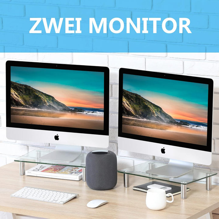 FITUEYES 2 Stück Monitorständer Bildschirmständer für Monitor Laptop Fernseher aus Glas 38,5 x 24 x