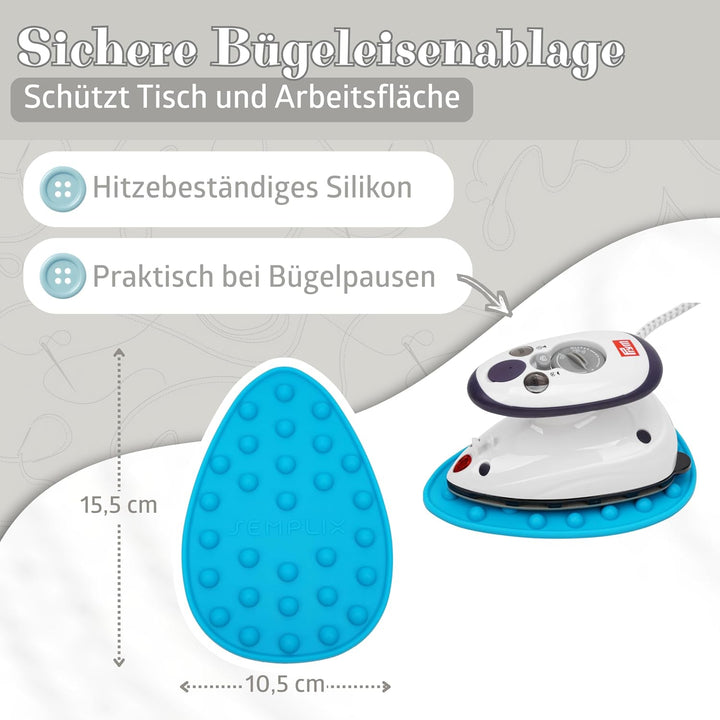 Semplix Bügelset 4-teilig mit Prym Mini-Dampfbügeleisen – Bügelunterlage, Silikonablage & Reisetasch
