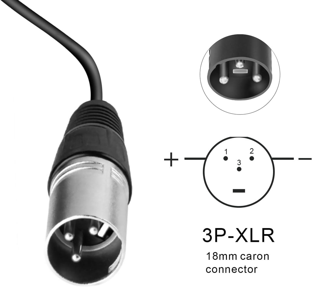 54.6V 2A Li-Ion Ladegerät mit DC Kopf, 3 Pin XLR, 3P GX16, 3P GX12, 3P Plug Netzadapter B-XLR, B-XLR