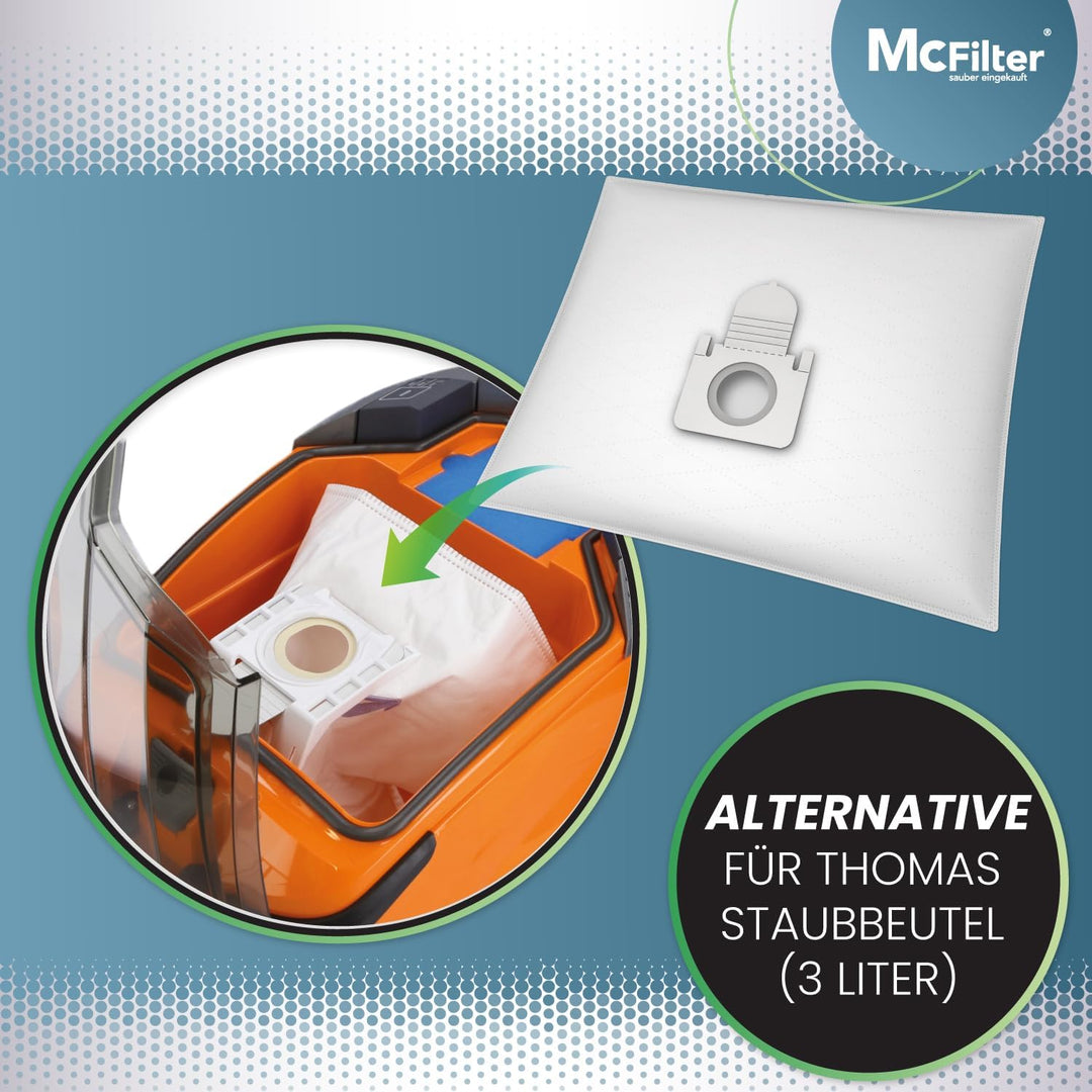McFilter | SPARSET 20 Staubsaugerbeutel + Filterset geeignet für Thomas Pet &amp; Family Aqua+, XT, XS,