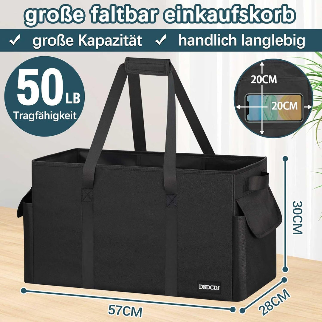 48L Einkaufskorb Faltbar – Stabiler Korb Einkaufen mit Verstärktem Boden – Einkaufstasche Gross Pick