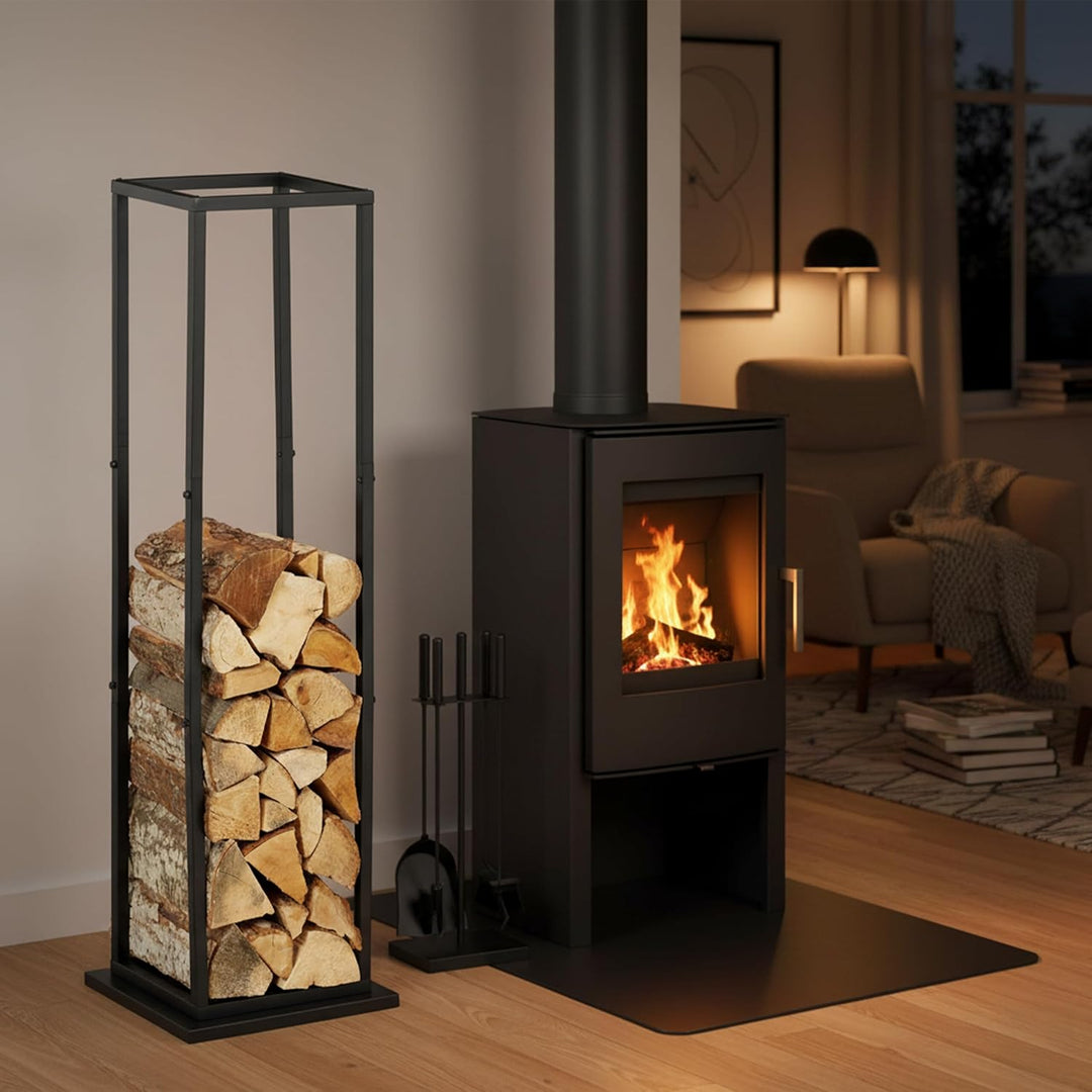 Relaxdays, schwarz Kaminholzregal, Metall, HBT: 121x35x35 cm, Brennholzregal hoch, für Feuerholz, St