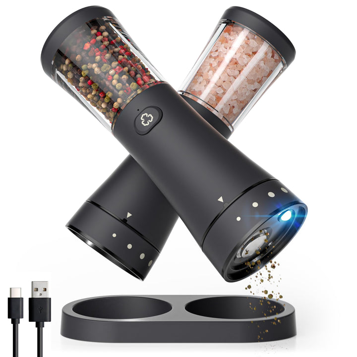 Salz und Pfeffermühle Elektrisch - Gustaro - 130ml - Einstellbarer Mahlgrad - USB-C Aufladbar - LED-