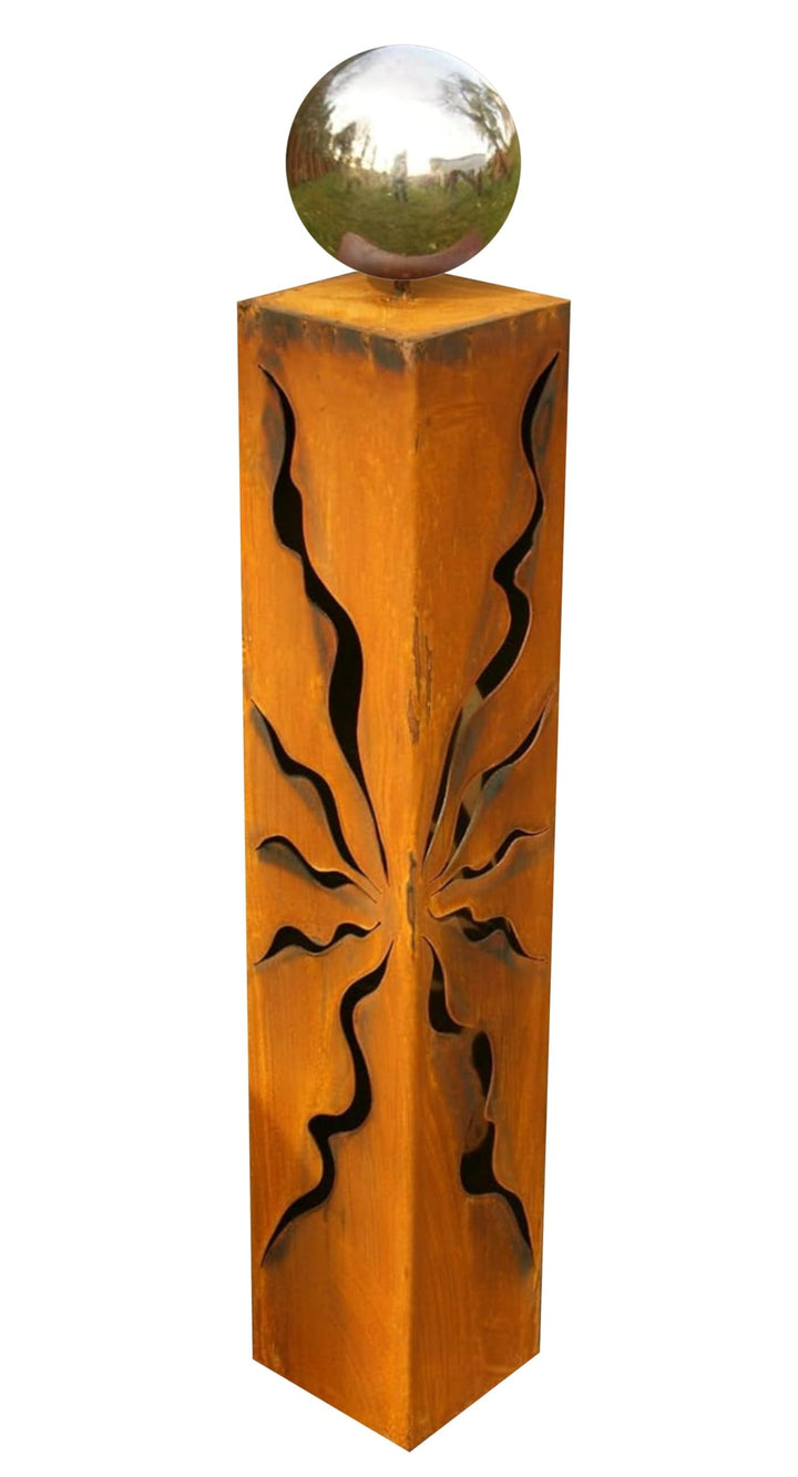 Gartendeko Rostsäule 80 cm mit Glanz Edelstahlkugel