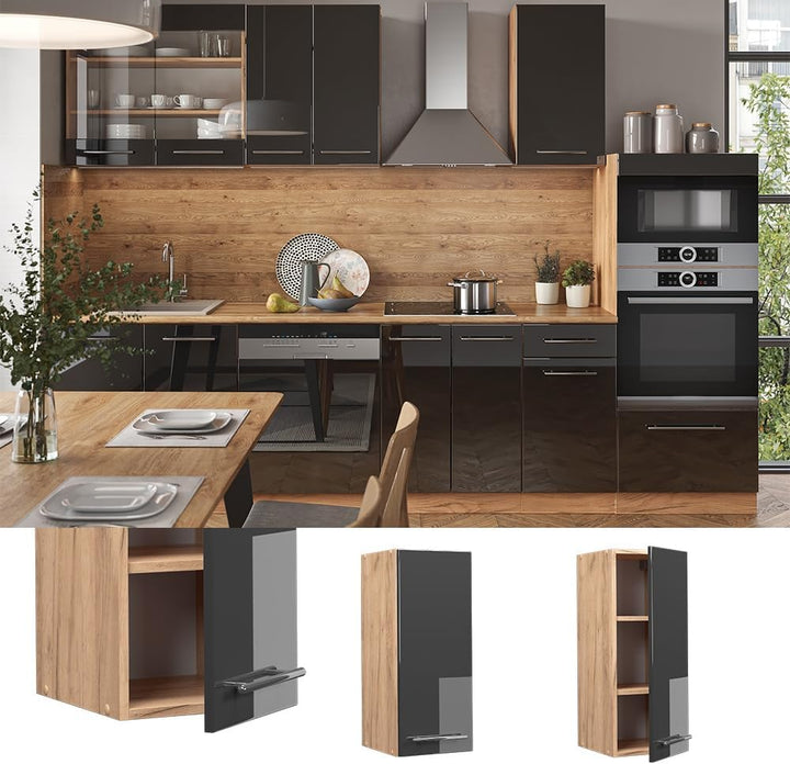Vicco Hängeschrank Fame-Line, Anthrazit Hochglanz/Goldkraft Eiche, 30 cm Hängeschrank 30 cm Anthrazi