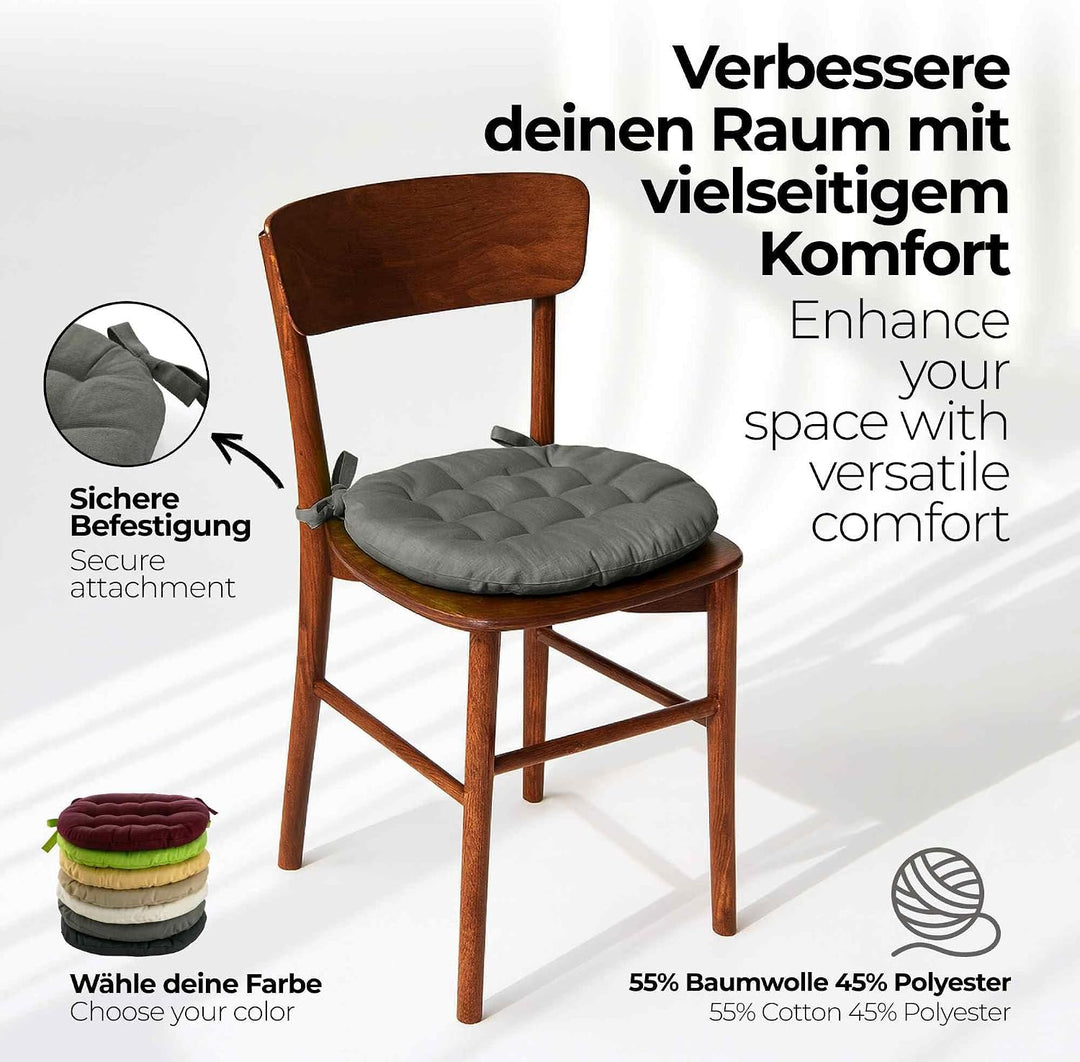 etérea Sitzkissen Basic Rund 38x38 cm 2er Set Grau – Outdoor Bänder Grau 2 Stück - 38x38 cm, Grau 2
