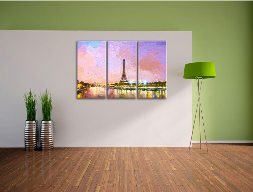 Pixxprint Eifelturm Paris bei Nacht als Leinwandbild/Grösse: 3 Teilig (120x80) cm/Wandbild/Kunstdruc