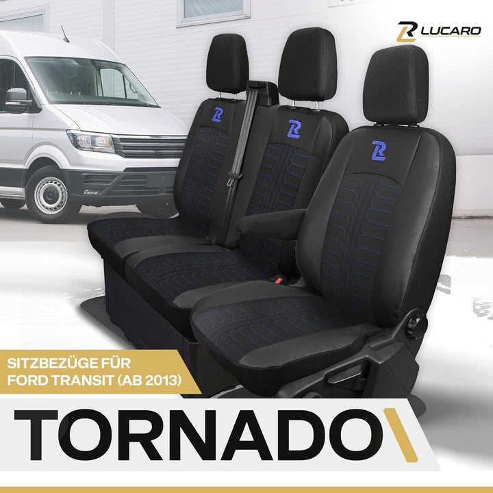 LUCARO Sitzbezüge Auto Tornado für Ford Transit 2013 und Später - Sitzbezug Set 1+2 - Grau - Auto Zu